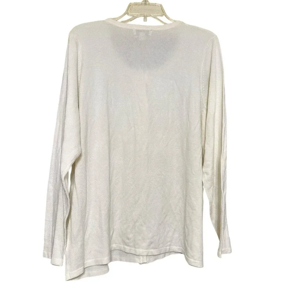 Susan Graver Ivory White Black Beaded Cardigan Sweater Button‎ Down 1X